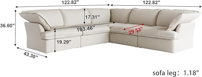JACH V-Shaped Beige Cloud Couches, Convertible Modular Sofas, Minimalist Deep Seat Sofa, Down Fill Sectional, Couch Sofa Furniture for Living Room, Office, Apartment