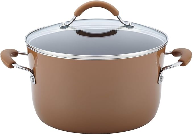 Rachael Ray Cucina Nonstick Cookware Pots and Pans Set, 12 Piece, Mushroom Brown