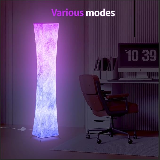 BLUEYE Floor Lamp,1800Lumens,RGBW 2700K-6500K,Remote Control,2 X 80W Equivalent,E26 Base,Color Changing Standing Lamp for Living Room Bedroom,Duppon Paper,60in