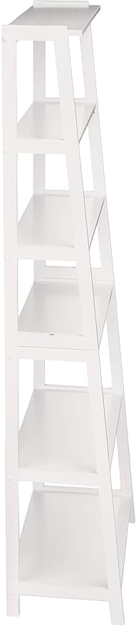 Amazon Basics 5 Shelf Sturdy Rubberwood Ladder Bookshelf for Book Storage, White, 15.03" D x 25.98" W x 74.48" H