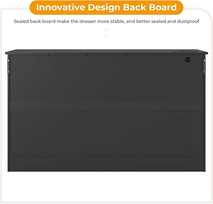 Hasuit 10 Drawer Dresser for Bedroom, Large Chest of Drawers with Charging Station, 55.1'' Wide Storage Clothes Closet Organizer, Long Dresser TV Stand for Living Room, Black