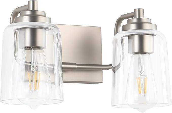 SOLFART Brushed Nickel Vanity Light 2 Light Bathroom Vanity Light Bathroom Lights Vanity Light Fixtures Wall Lights Over Mirror