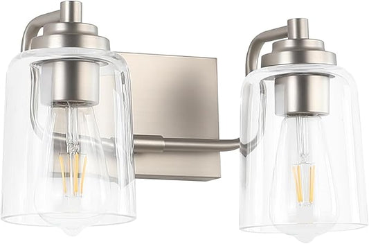 SOLFART Brushed Nickel Vanity Light 2 Light Bathroom Vanity Light Bathroom Lights Vanity Light Fixtures Wall Lights Over Mirror