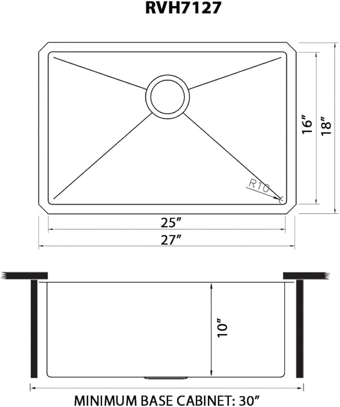 Ruvati 27-inch Rounded Corner Undermount Kitchen Sinks Single Bowl – Durable 16 Gauge Stainless Steel Kitchen Sink with Brushed Finish hides scratches, Easy-to-Clean Undermount Sink - RVH7127