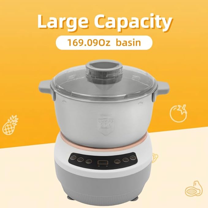 Electric Dough Maker with Ferment Function 5L/4.5QT Dough Mixer Machine, Automatic Stainless Steel Flour Kneading Machine with Microcomputer Timer, Tabletop Split Design Dough Mixer (Silver)