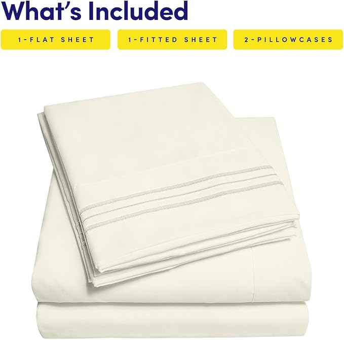 1500 Supreme Collection King Sheet Sets Ivory - Luxury Hotel Bed Sheets and Pillowcase Set for King Mattress - Extra Soft, Elastic Corner Straps, Deep Pocket Sheets, King Ivory