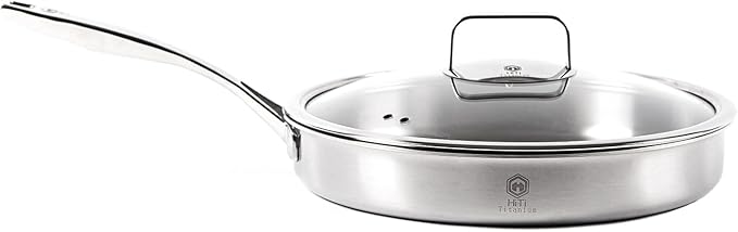 10 Inch Pure Titanium Frying Pan with Glass Lid - Coating-Free & PFOA-Free | 2.5mm Thick Titanium Body | Naturally Easy-Release Surface | Induction/Gas/Oven Safe to 500°F