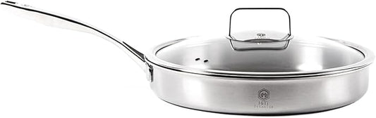 10 Inch Pure Titanium Frying Pan with Glass Lid - Coating-Free & PFOA-Free | 2.5mm Thick Titanium Body | Naturally Easy-Release Surface | Induction/Gas/Oven Safe to 500°F