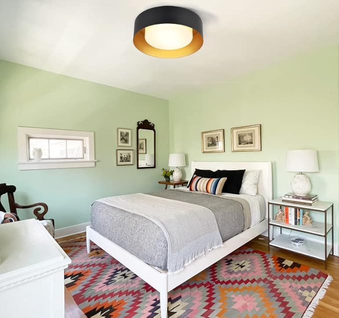 Modern Flush Mount Ceiling Light,Minimalist Close to Ceiling Lighting Fixture,Black and Gold Circular Ceiling lamp for Bedroom,Dining Room,Entry,Hallway,Balcony, Bathroom (12.5'')