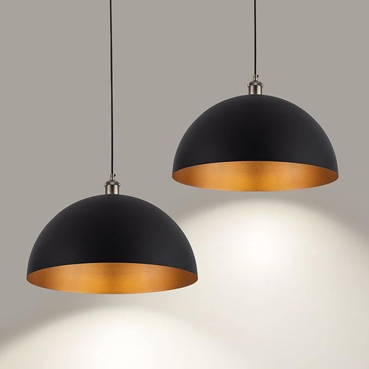 Vintage 2 pendant light,Industrial Pendant Light,17.72 inches large diameter, Line length 78.74" black and gold pendant light, widely used in the kitchen island, bedroom, dining room, hallway, garage