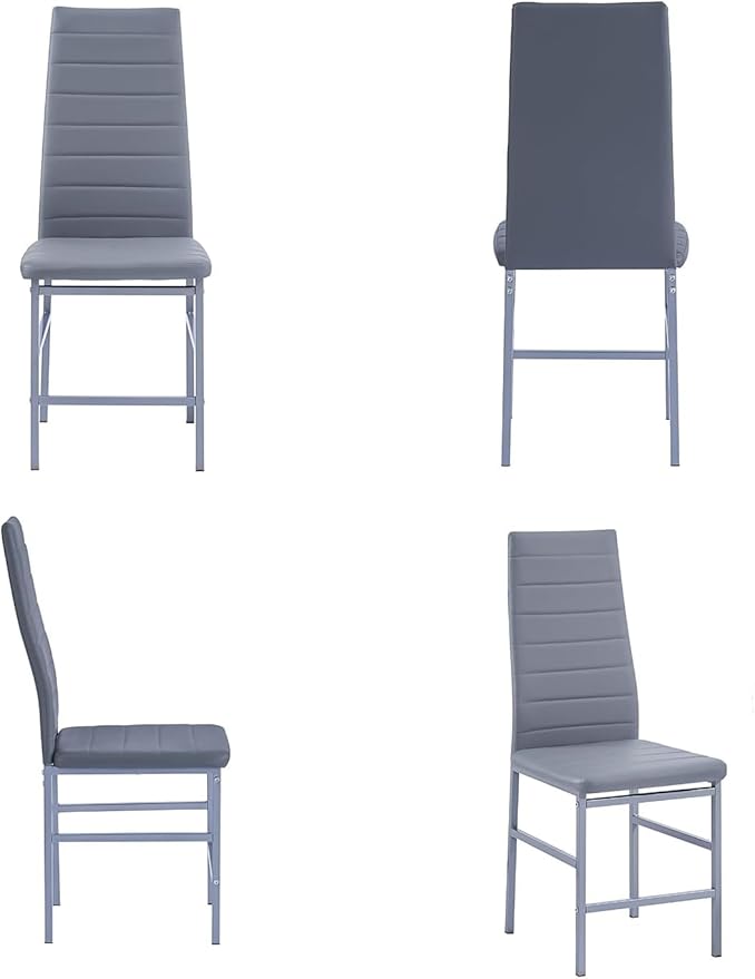 5-Piece Round Glass Dining Table Set for 4 Modern Kitchen Table with 4 Dining Chairs Set Round Circle Table and PU Upholstered Chairs Set for Small Space/Kitchen/Apartment