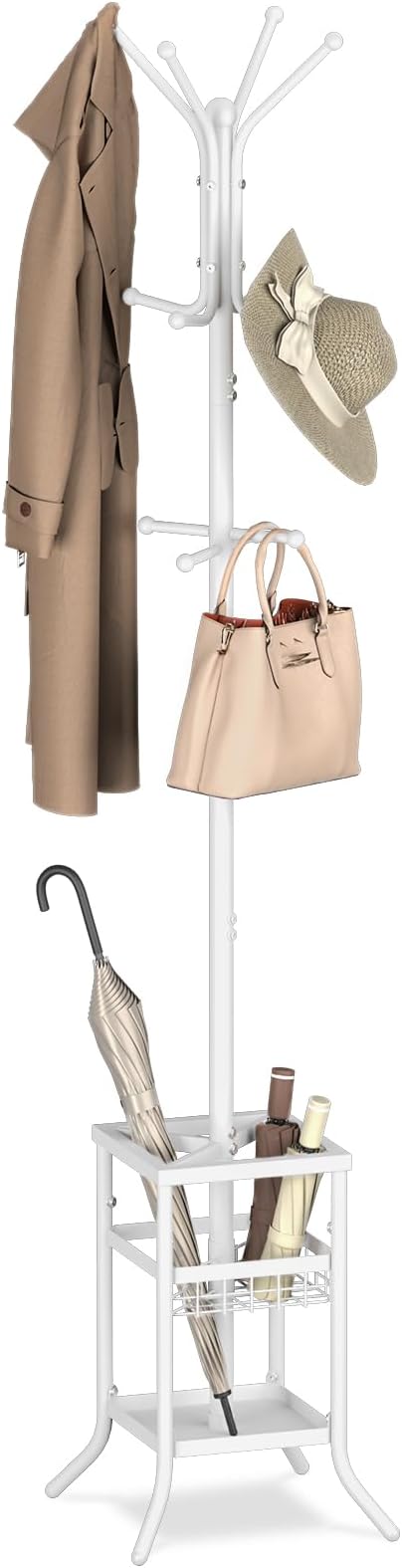 Yoobure Coat Rack Freestanding - Coat Tree with Umbrella Holder, Metal Coat Rack Stand with 12 Hooks, Modern Coat Hanger Stand for Entryway, Purse Rack Hat Rack Stand for Living Room Bedroom Office