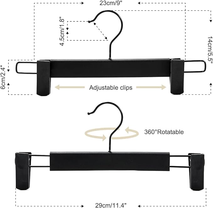 Clothes Pants Hangers, Space-Saving Skirt Holders with 360 ° Swivel Hooks, Adjustable Clips, Trouser Hangers, Clothes Coat Garment Jeans Hangers (30 Pack, Black)