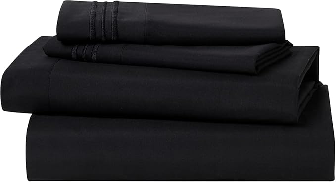 Clara Clark Bed Sheets, Premier 1800 Series 4 Piece Bed Sheet Set, Deep Pocket, Wrinkle, Fade, Stain Resistant, Luxury Soft Bedding Sheets & Pillowcases, Queen, Black