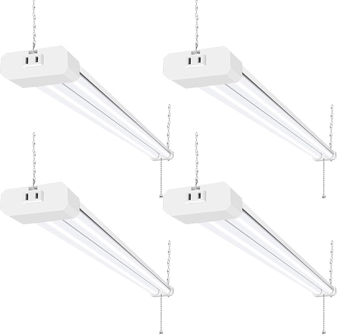 hykolity 4 Pack 4FT Linkable LED Shop Light for Garage, 6500lm, 4FT 60W Utility Light Fixture, 5000K Daylight LED Workbench Light with Plug, Hanging or Surface Mount, White - ETL