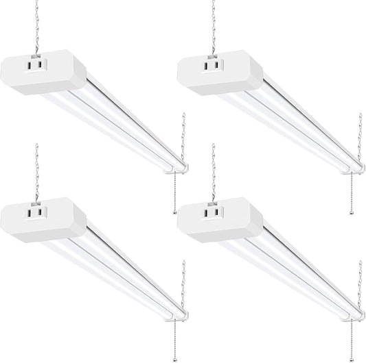 hykolity 4 Pack 4FT Linkable LED Shop Light for Garage, 6500lm, 4FT 60W Utility Light Fixture, 5000K Daylight LED Workbench Light with Plug, Hanging or Surface Mount, White - ETL