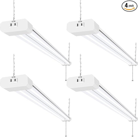 hykolity 4 Pack 4FT LED Shop Light, Linkable Utility Shop Lights, 42W, 5000K Daylight White Shop Light for Garages, Workshops,Hanging or FlushMount, Power Cord with Pull Chain Switch, ETL