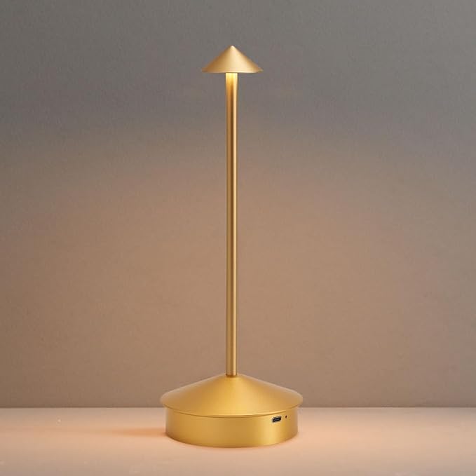 Modern Cordless Table Lamp, 6000mAh Rechargeable Table Lamps, Portable Touch LED Lamp, Outdoor Waterproof Dimmable Cordless Rechargeable Table Lamps for Restaurant/Patio/Outdoor (1 Pcs Gold)