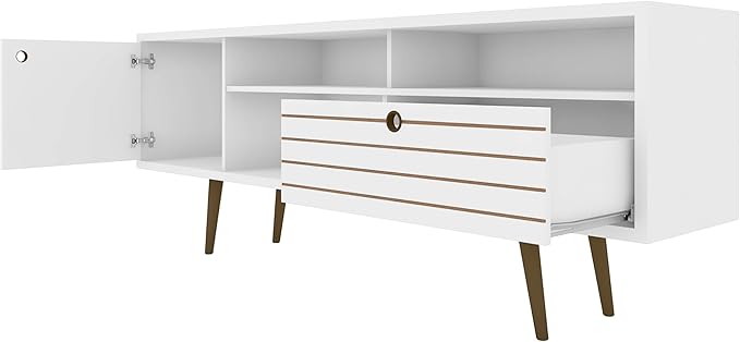 Manhattan Comfort Liberty Mid Century Modern TV Stand for Televisions up to 65 Inches, Bedroom and Living Room Entertainment Center with Storage, Shelves, and Cabinet, 71" Wide, White