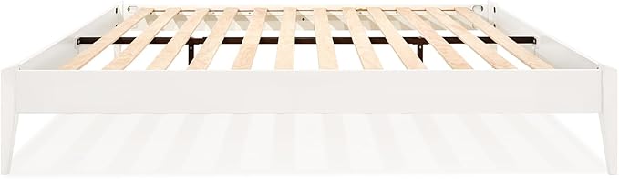 Bme Dinkee Signature Ivory White Queen Bed Frame Without Headboard - Modern & Minimalist Style with Acacia Wood - 12 Strong Wood Slat Support - Easy Assembly - No Box Spring Needed