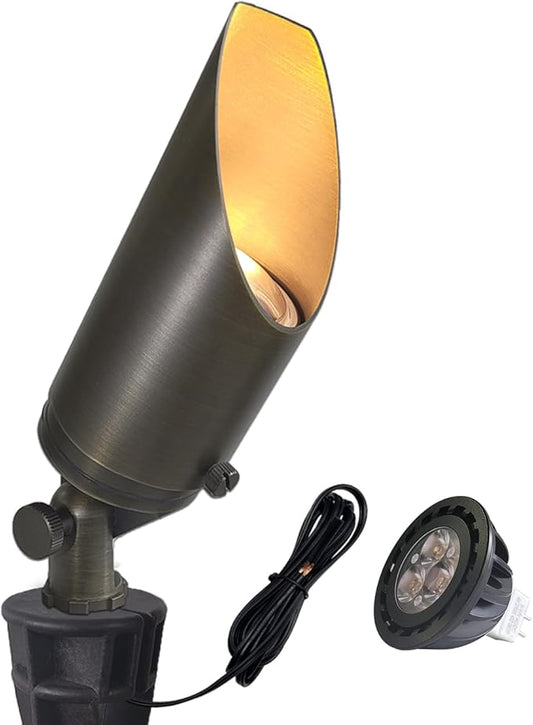 COLOER Die-cast Brass Landscape Spot Lights Outdoor with 5W Aluminum Housing LED MR16 Bulb 2700K 450LM, 12V AC/DC Low Voltage LED Landscape Lighting, Outdoor Directional Up Light(103B, 1-Pack)