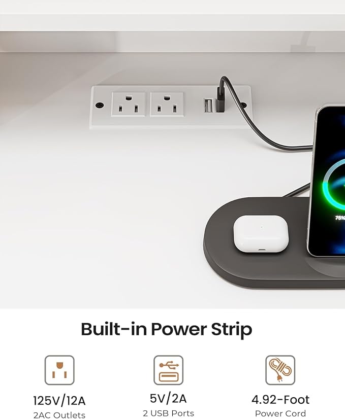 AOGLLATI Vanity Desk with Mirror and Lights, Makeup Vanity Desk with Lights, Large Mirror with Charging Station and 3 Color Lightbox, White Vanity Table with 7 Drawers for Bedroom, White