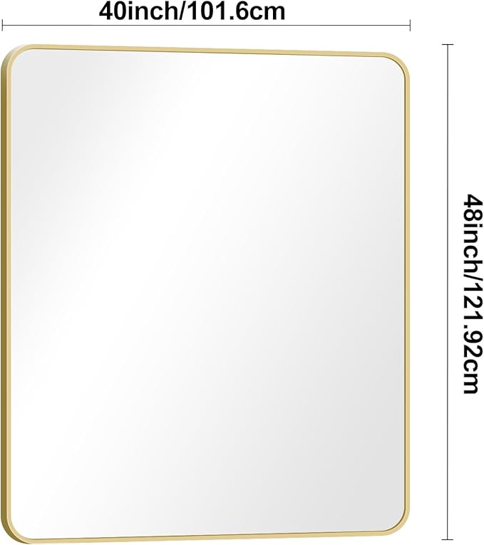 BONEWEI Gold Bathroom Mirror,40x48 inch Wall Mirror for Bathroom Wall Mounted,Round Rectangle Mirror for Bathroom Over Sink,Modern Frame for Home Decor Living Room,Bedroom Entryway,Horizontal/Vertical