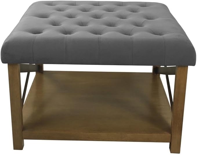 HomePop Tufted Ottoman with Wooden Storage - Gray