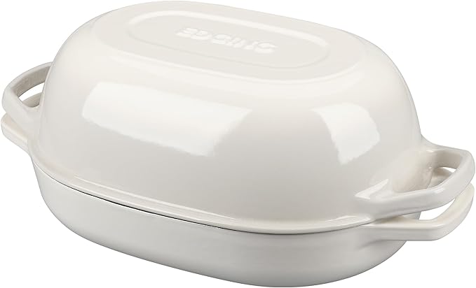 Enameled Cast Iron Dutch Oven Pot with Lid, Oval Dutch Oven for Bread Baking, Bread Oven for Homemade Sourdough Bread Baking, 7qt, White