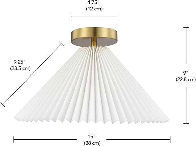 GLOBE Electric x Novogratz 66000085 2-Light Flush Mount Ceiling Light, Matte Brass Finish, Off-White Pleated Fabric Shade, Bedroom Lighting Fixtures Ceiling, Lighting for Hallway or Dining Room