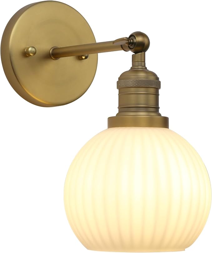 Vintage Wall Sconce 1-Light with Milk White Glass Globe Shade, Hardwired Modern Indoor Wall Mounted Lamp Fixture for Farmhouse Living Room Bedroom Bathroom