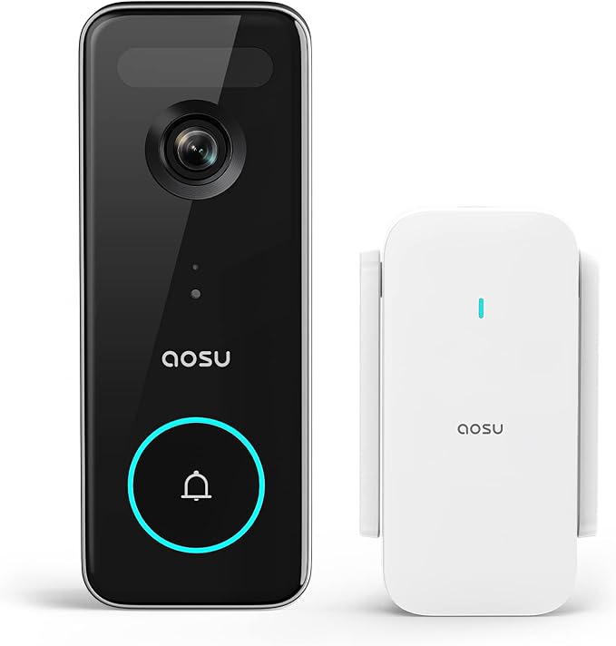 AOSU Doorbell Camera Wireless, 5MP Ultra HD, Support Local Storage, 2.4/5 GHz WiFi Video Doorbell with Homebase, Battery/Wired Powered, Work with Alexa & Google Assistant