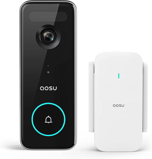 AOSU Doorbell Camera Wireless, 5MP Ultra HD, Support Local Storage, 2.4/5 GHz WiFi Video Doorbell with Homebase, Battery/Wired Powered, Work with Alexa & Google Assistant