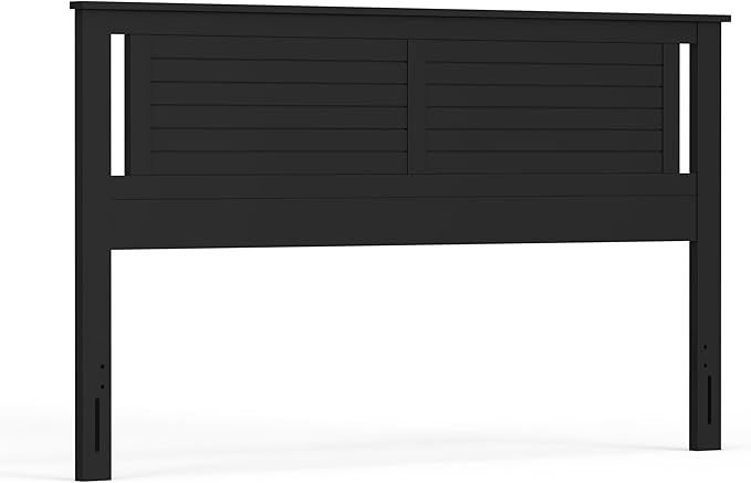 Serene Poplar Wood King Headboard, Modern Farmhouse Panel with Horizontal Scoring, King Size Headboard in Black, Casual Coastal Style, Easy Assembly, Quality Materials