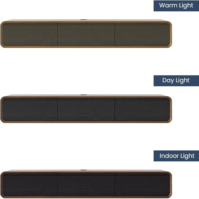 POVISON Fully Assembled Floating TV Stand, 63 inch Modern TV Stand with 3 Flip-Down Cabinet Doors, Solid Wood Floating Entertainment Center, Wall Mounted Media Console for Living Room