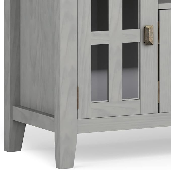 SIMPLIHOME Artisan SOLID WOOD 72 Inch Wide Contemporary TV Media Stand in Fog Grey for TVs up to 80 Inches, For the Living Room and Entertainment Center