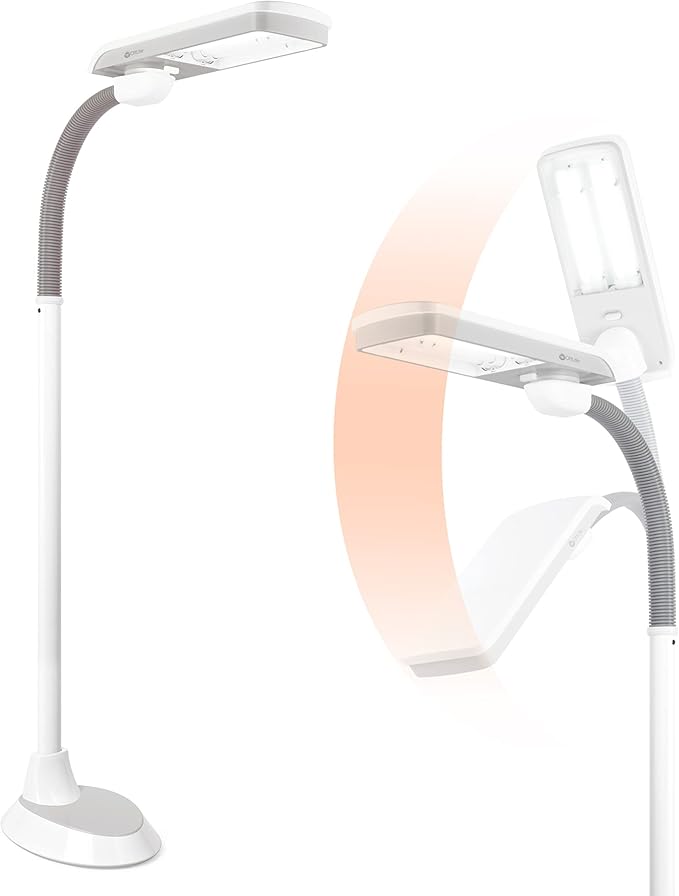 OttLite Standing Floor Lamp with Adjustable Neck, Pivoting Shade Multiuse Lamp - 36w Compact Fluorescent Lamp for Bright Natural Daylight - Modern Home Decor, for Living Room, Reading, Dorm & Office