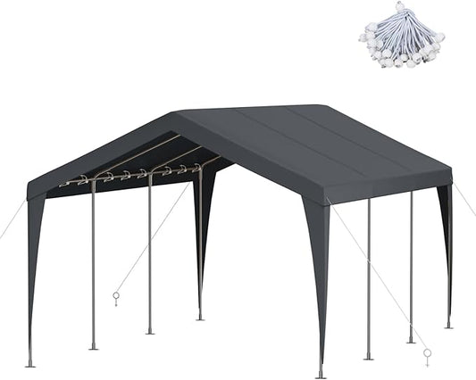 12x20 FT Heavy Duty Carport, Outdoor Portable Car Canopy Garage, Galvanized Steel Frame, UV-Resistant Waterproof PE Tarp Shelter for Vehicles, Boats, RVs, Driveway Carport, Gray