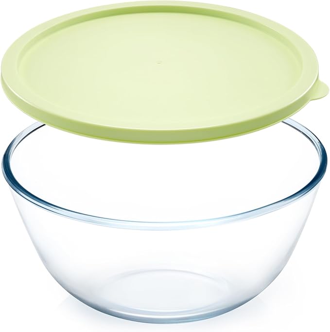 NUTRIUPS 4.7 Quart Large Glass Mixing Bowl with Lid, Deep Big Glass Bowl Large Salad Bowl (Spring Pine Green)
