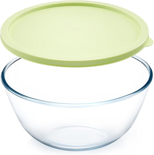 NUTRIUPS 4.7 Quart Large Glass Mixing Bowl with Lid, Deep Big Glass Bowl Large Salad Bowl (Spring Pine Green)