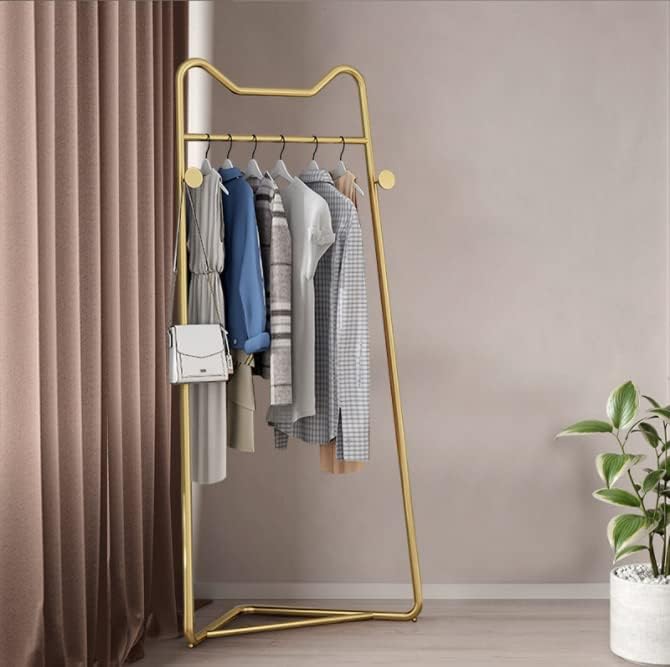 Gold Metal Corner Coat Rack, Modern Clothing Rack Hall Tree with 2 Hooks for Clothes Hat Scarf, Freestanding Clothes Rack for Hallway Entryway, Bedroom, Living Room