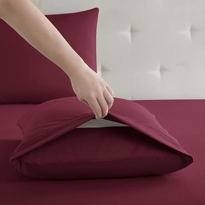 Clara Clark Bed Sheets, Premier 1800 Series 4 Piece Bed Sheet Set, Deep Pocket, Wrinkle, Fade, Stain Resistant, Luxury Soft Bedding Sheets & Pillowcases, California King, Burgundy Red