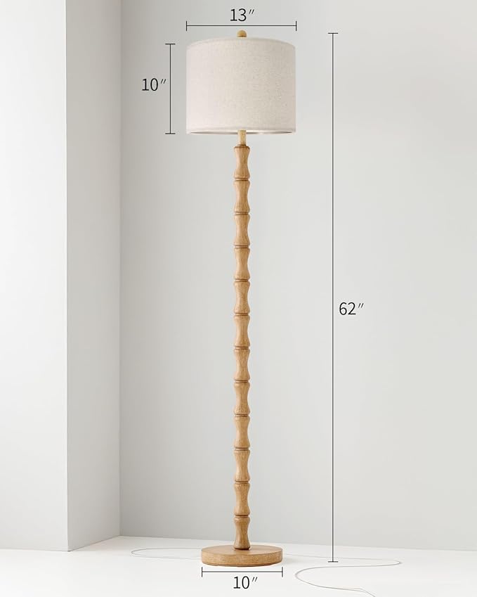 BOBOMOMO 62" Rustic Farmhouse Floor Lamp with Remote & Dimmable 9W Bulb, 3 Color Temperatures Resin Standing Lamp, Retro Corner Tall Lamp for Living Room, Bedroom, Nursery, Office, Reading Nock