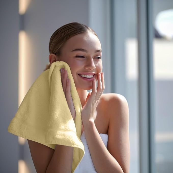 Towel and Linen Mart 100% Cotton - Wash Cloth Set - Flannel Face Cloths, Highly Absorbent and Soft Feel Fingertip Towels (Ivory, Pack of 12)