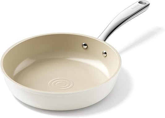 Redchef Ceramic Non Stick Frying Pans, 8" Skillet, Omelette Egg Pan with Stay Cool Handle, Ceramic Chef Pan for Cooking Non Toxic, PFOA & PFAS Free, Induction Compatible, Oven & Dishwasher Safe(Beige)