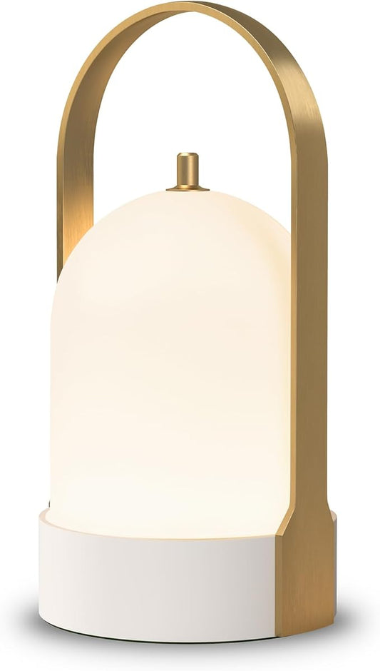 Tubicen Portable Lamp, Battery Operated Cordless Outdoor Table Lamps Rechargeable 4-Level Touch Dimmable IP44 Shower Lamp, Night Light for Patio Camping Dining Room Bedroom (Brass White, Waterproof)