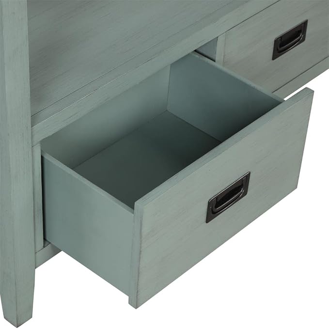 36 Inch Country Farmhouse Console Table with 4 Drawers and 1 Storage Shelf Pine Wood Suitable for Entryway Entrance Living Room Bedroom Hallway Kitchen (Retro Blue)