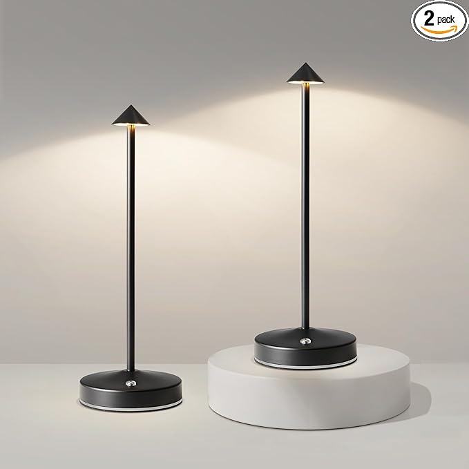 3w Led Cordless Rechargeable Table Lamps,3000 Mah Battery Operated Lamp 2 Level Led Table Lamp Small Touch Table Lamp in Aluminium 3000k Dimmable Table Lamps Set of 2 (Black)