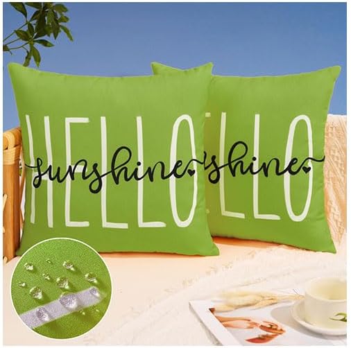 DFXSZ Outdoor Pillow Covers 16x16 Inch Set of 2 Hello Sunshine Decor Grass Green Waterproof Throw Pillow Covers Summer Outdoor Pillow Covers Decor for Patio Funiture Garden Sofa Couch 020E16
