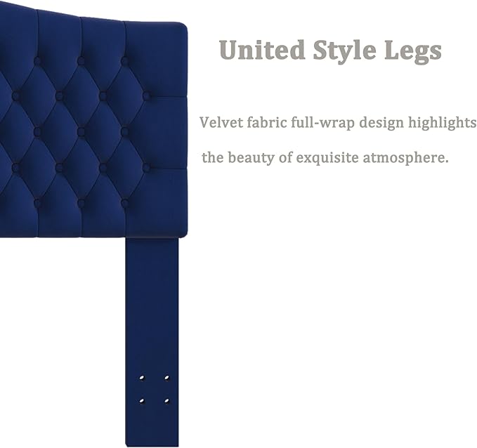 King Headboard Only, Upholstered Headboard King Size for Adjustable Bed Velvet Tufted Wall Mounted Head Board with Solid Wood Legs, Navy Blue